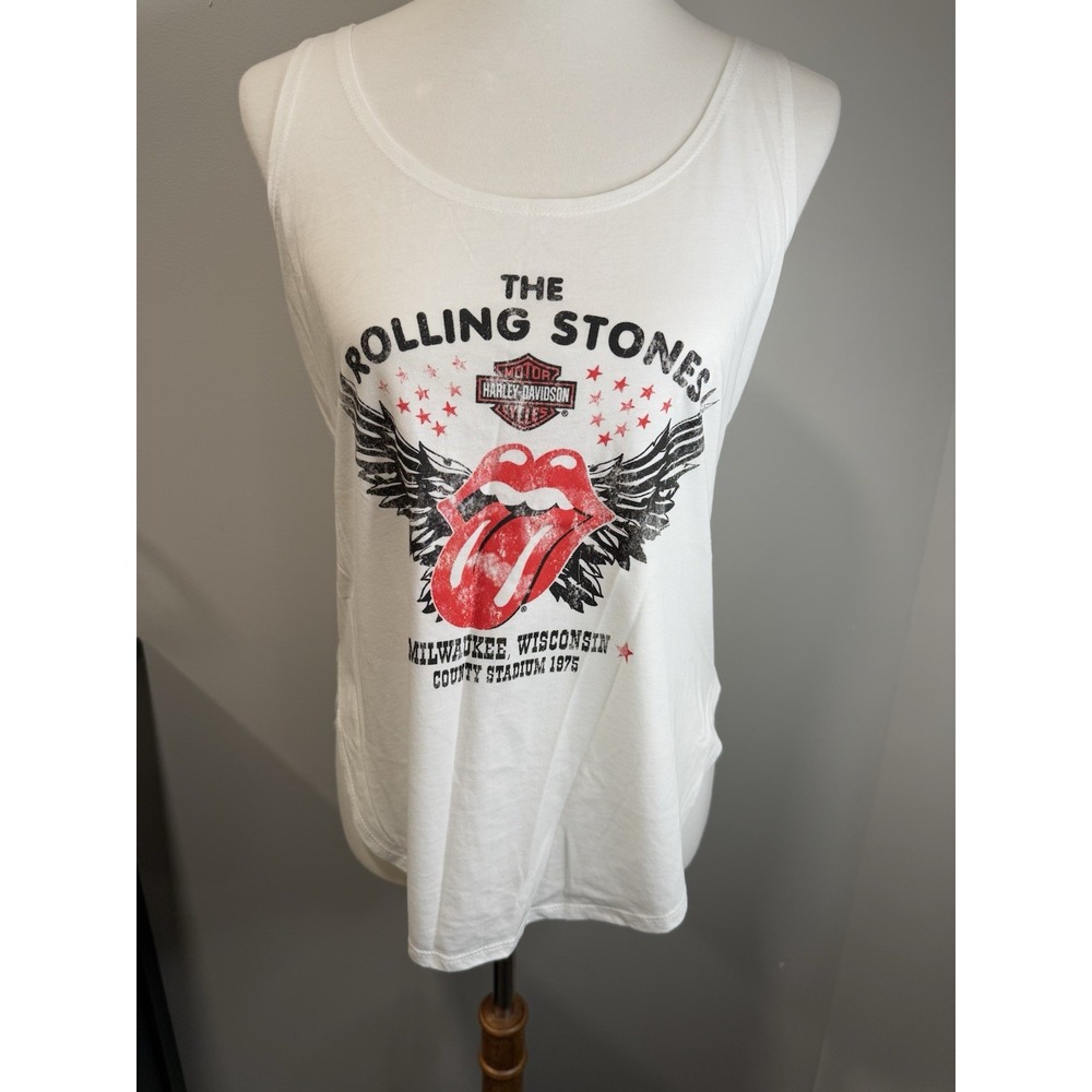 Harley-Davidson Rolling Stones Tank Top Women Medium White Winged Graphic NWT